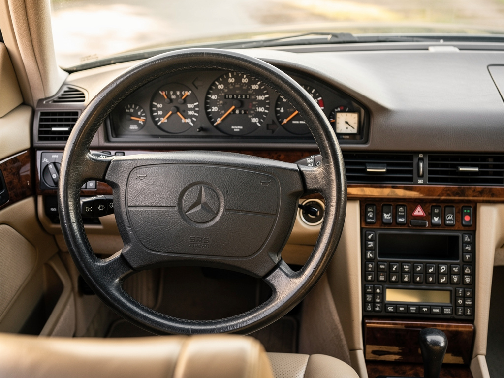 Приборная панель и торпедо Mercedes-Benz W140 — аналоговые приборы, часы, ореховый шпон, панель климат-контроля